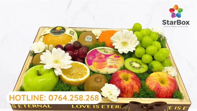 Hộp gỗ vuông trái cây