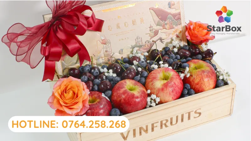 Khay gỗ chữ nhật đựng trái cây